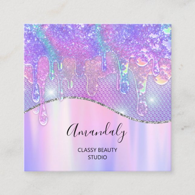 Holograph Drip Soap Pink Logo Mermaid Wax Nails Square Business Card (Front)