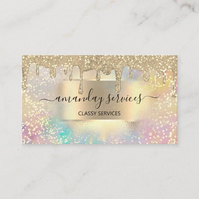 Holograph Drips Confetti Makeup Lashes Nails Business Card (Front)