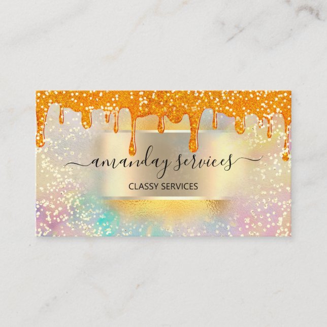 Holograph Drips Mint Makeup Lashes Nails Golden Business Card (Front)