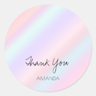 Holograph Drips Pink Strokes Pastel Thanks Classic Round Sticker