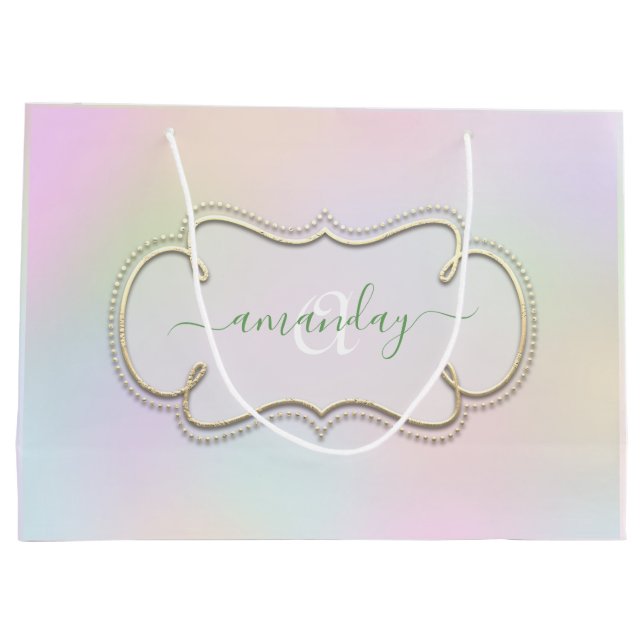 Holograph Framed Royal Monogram Princess Pink Large Gift Bag (Back)