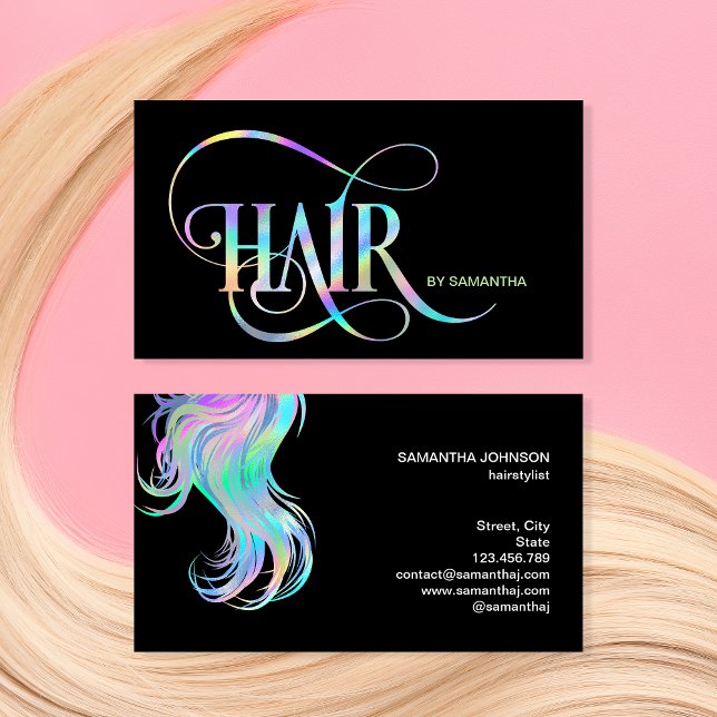 Holograph Hair stylist typography hair extension Business Card (Creator Uploaded)