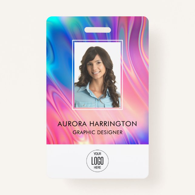 Holograph ID Card Modern Employee Photo Logo QR ID Badge (Front)