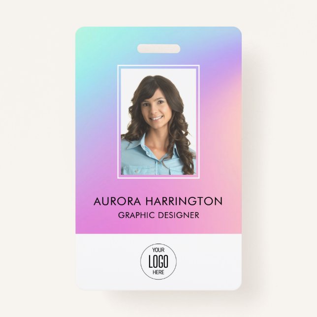 Holograph ID Card Modern Employee Photo Logo QR ID Badge (Front)