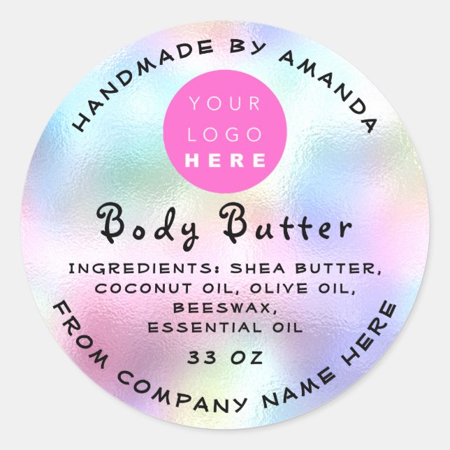 Holograph Logo Handmade Name Body Butter Cosmetic Classic Round Sticker (Front)