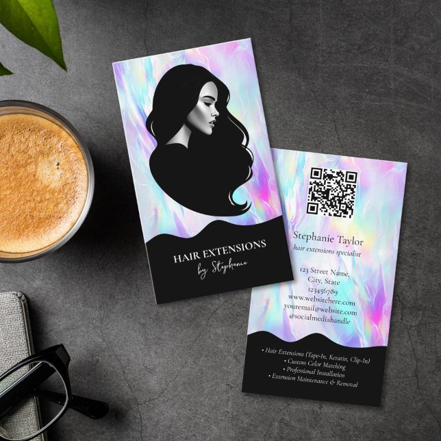 Holograph Luxury Hair Stylist Extensions Wig Photo Business Card (luxury holographic hair stylist business card)