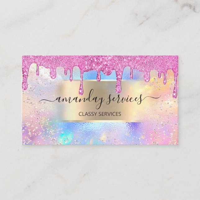 Holograph Makeup Boutique OnlineShop Gold Wax Drip Business Card (Front)