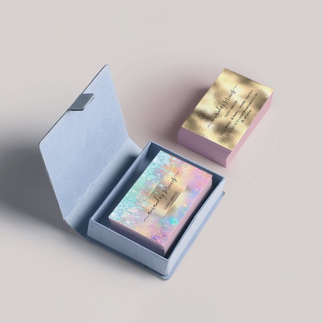Holograph Makeup Boutique Shop Blue Glitter Drips Business Card (Creator Uploaded)