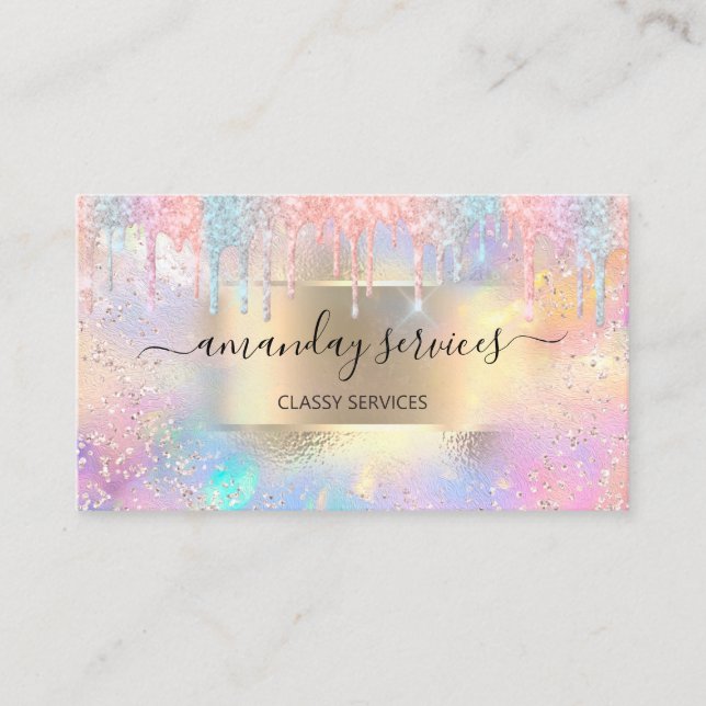 Holograph Makeup Boutique Shop Nails Glitter Drips Business Card (Front)