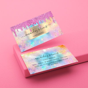 Holograph Makeup Boutique Shop Ocean Pink Wax Drip Business Card