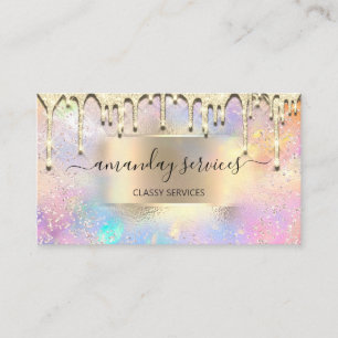 Holograph Makeup Boutique Shop Unicorn Gold Drips Business Card