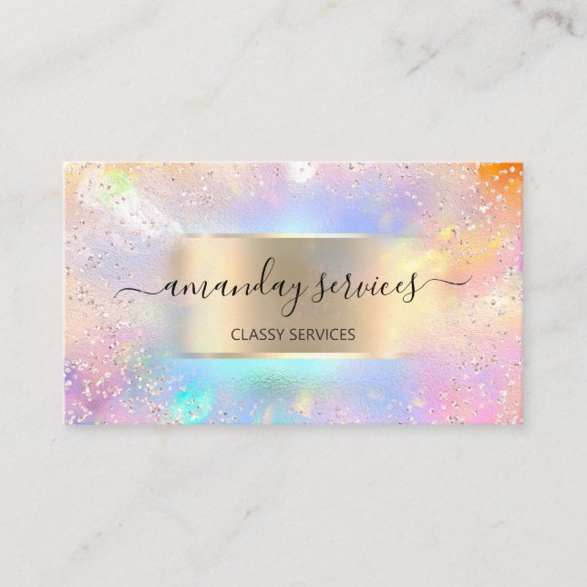 Holograph Makeup Gold Confetti Boutique Shop Pink Business Card (Front)