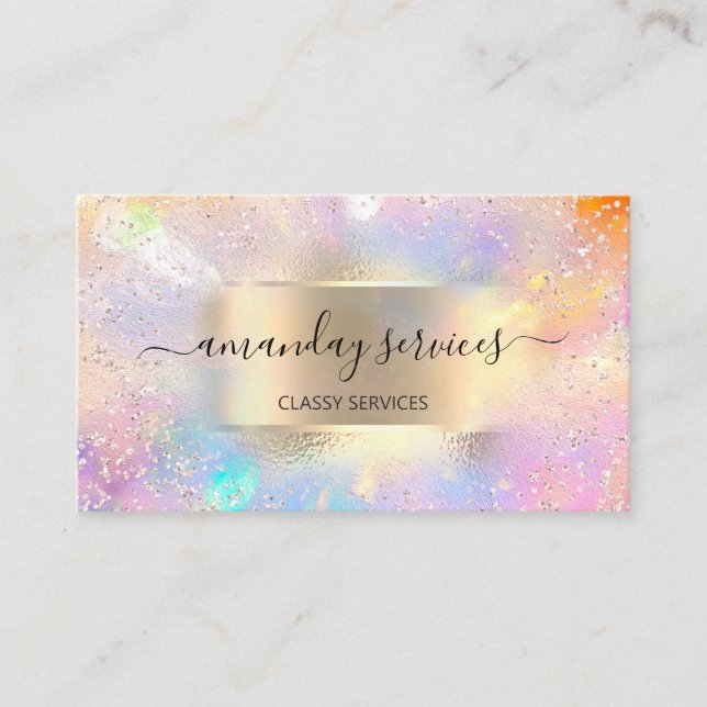 Holograph Makeup Gold Frame Boutique Shop Pink Business Card (Front)