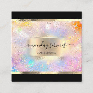 Holograph Makeup Gold Frame Boutique Shop Square Business Card