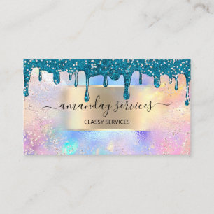Holograph Makeup Lashes Boutique Gold Teal Drip Business Card