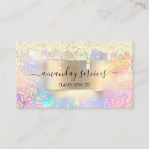 Holograph Makeup Lashes NAILS Boutique Gold Drip Business Card