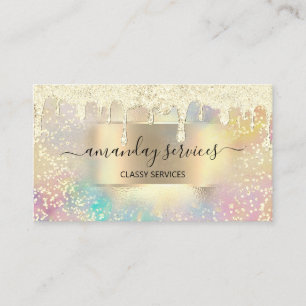 Holograph Makeup Lashes NAILS Boutique Gold Drips Business Card