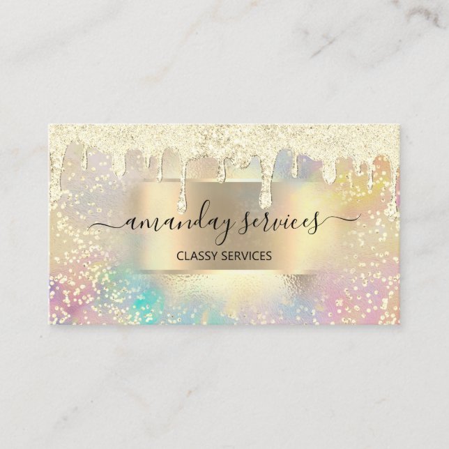 Holograph Makeup Lashes NAILS Boutique Gold Drips Business Card (Front)