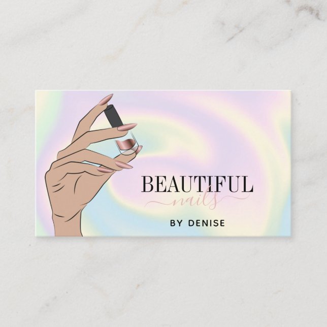 holograph nail salon woman hand nails technician b business card (Front)
