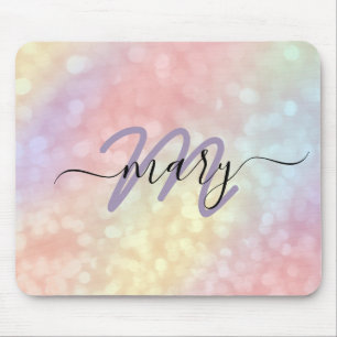 Holograph Pastel Ombre Name Monogram. Lux Mouse Mat