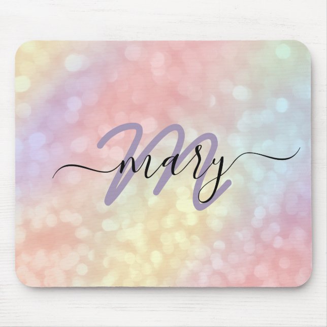 Holograph Pastel Ombre Name Monogram. Lux Mouse Mat (Front)