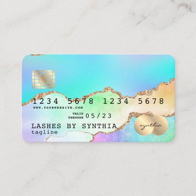 Holograph Pastel rainbow agate unicorn Credit Card (Front)