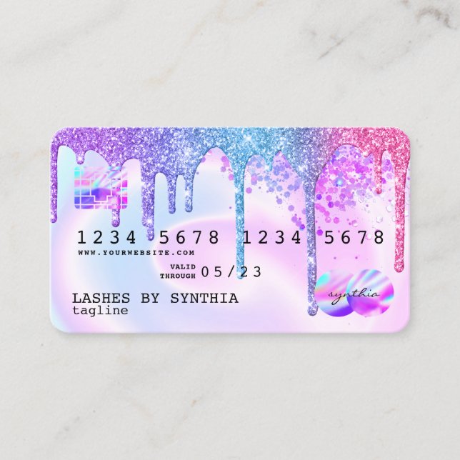 Holograph Pastel unicorn Modern Credit Card Style (Front)