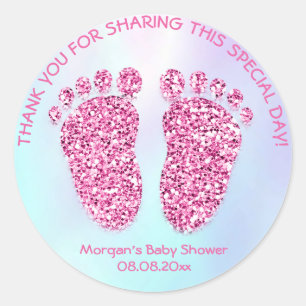 Holograph Pink Feet Baby Shower Favour Thank Girl Classic Round Sticker