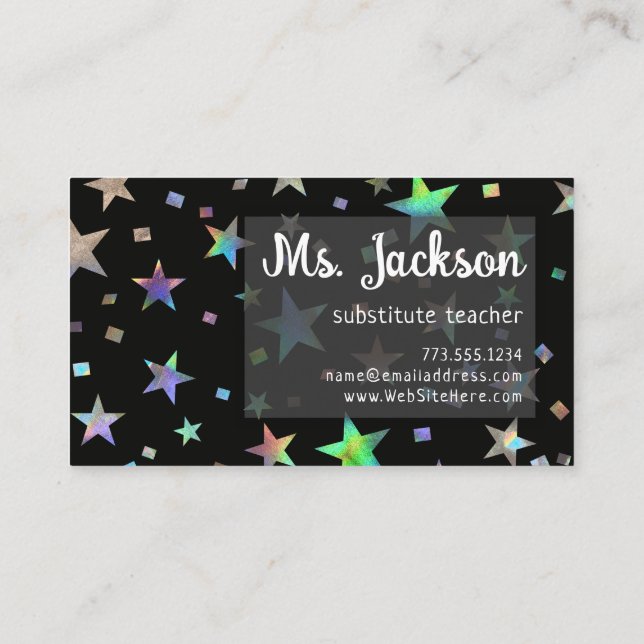 Holograph Rainbow Stars Event Planner Professional Business Card (Back)