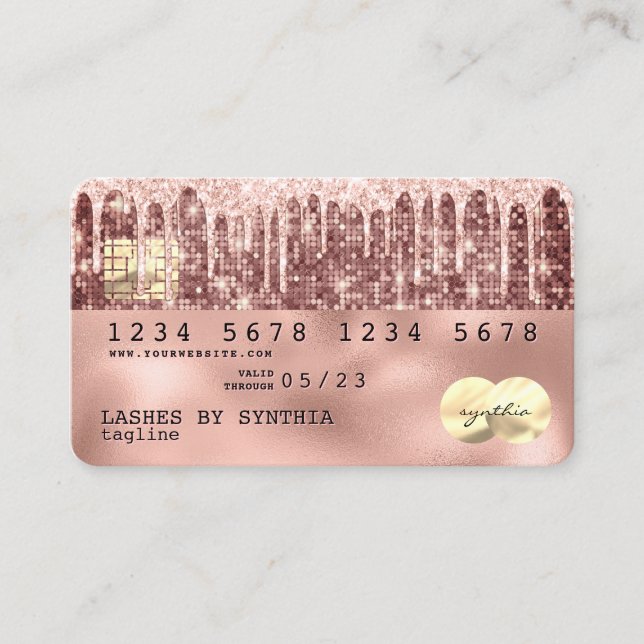 Holograph rose gold glitter Modern Credit Card (Front)