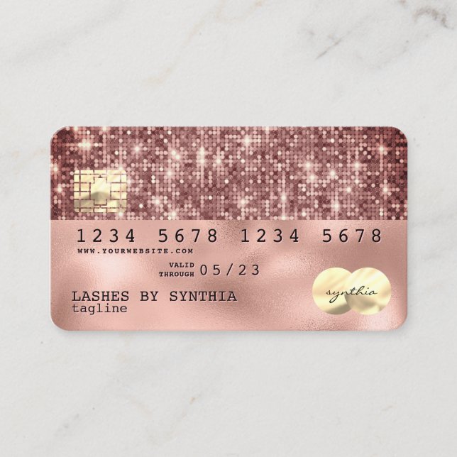Holograph rose gold glitter Modern Credit Card (Front)