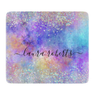Holograph Script Glam Glitter Opal   Cutting Board