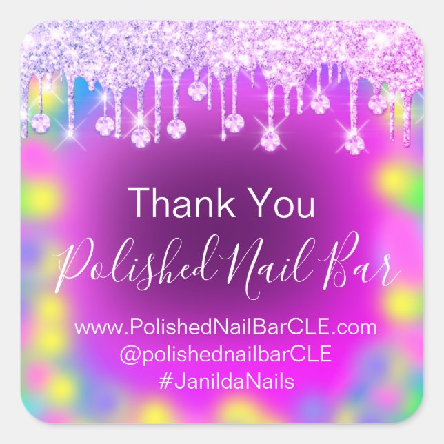 Holograph Thank Diamond Drips Nail Colour Therapy Square Sticker (Front)