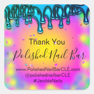 Holograph Thank You Boutique Drip Hot Pink Blue Square Sticker