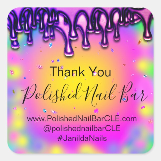 Holograph Thank You Boutique Drip Hot Pink Purple Square Sticker (Front)