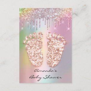 HolographGlitter Drips Rose Gold  Baby Shower Feet Invitation