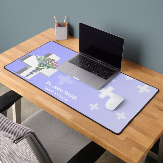 Holographic 3D Caduceus White Cross Medical Desk Mat (Office 2)