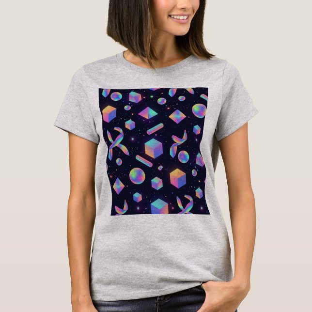 Holographic 3D Geometric Space Aesthetic Tee (Front)
