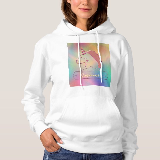 Holographic 3D Unicorn Custom Name        Hoodie (Front)