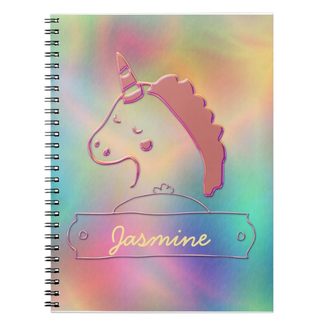 Holographic 3D Unicorn Custom Name        Notebook (Front)