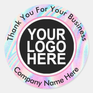 Holographic Abstract Custom Logo With Text Classic Round Sticker