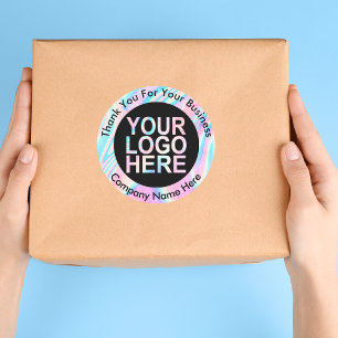 Holographic Abstract Custom Logo With Text Classic Round Sticker