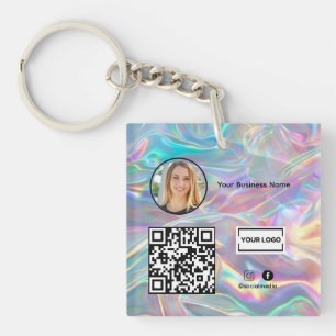 Holographic Add Business Logo Photo Qr Code Key Ring