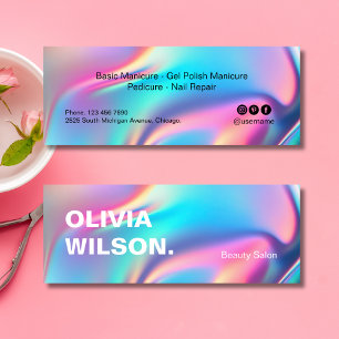 Holographic Aesthetician Social Media Icons Beauty Mini Business Card