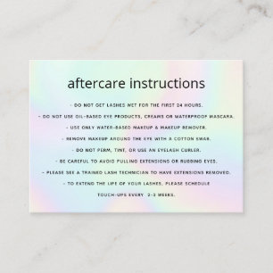 Holographic  AfterCare for Lash Extensions Business Card
