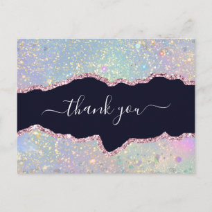 Holographic Agate Glitter Elegant Thank You Postcard