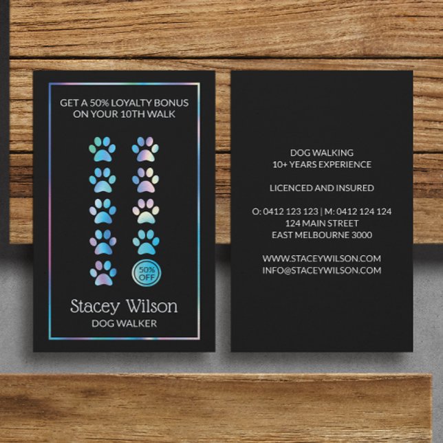  Holographic And Charcoal Paw Print Dog Groomer Business Card (Creator Uploaded)
