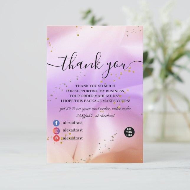 Holographic Background Hologram Neon Overlay Thank You Card (Standing Front)