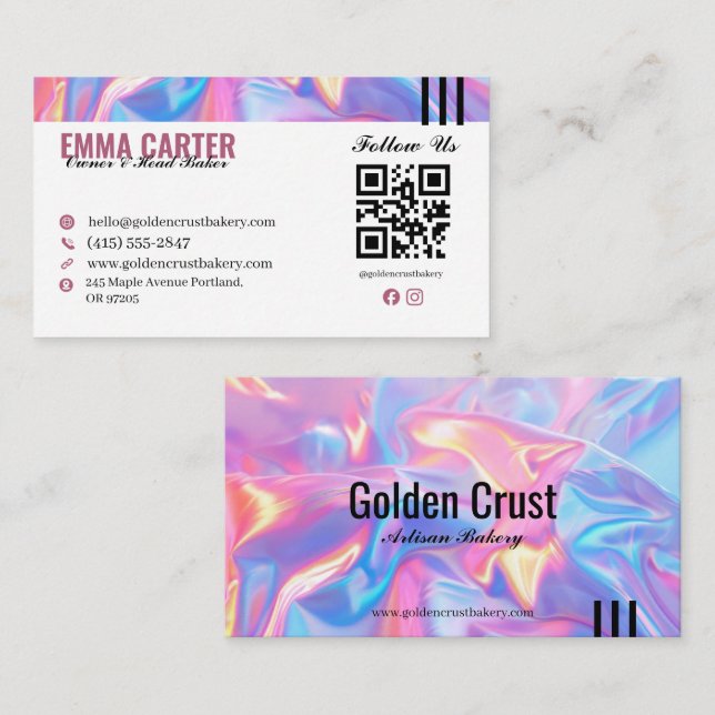Holographic Bakery Business Card Design (Front/Back)
