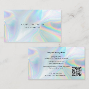 Holographic Beautician Salon Handmade QR Code Business Card